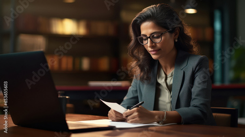 Indian businesswoman or corporate employee using laptop