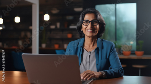 Indian businesswoman or corporate employee using laptop