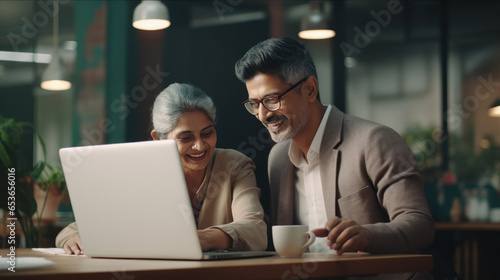 Indian senior people using laptop.