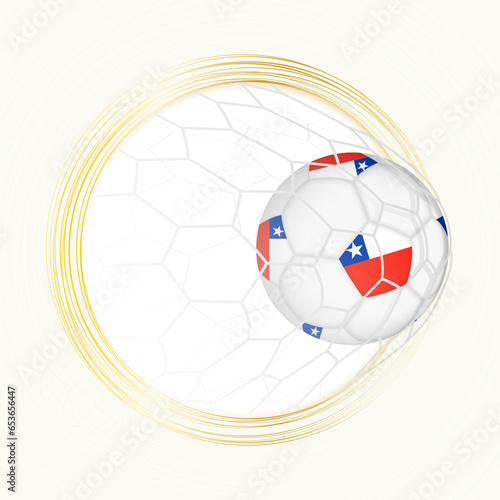 Football emblem with football ball with flag of Chile in net, scoring goal for Chile.