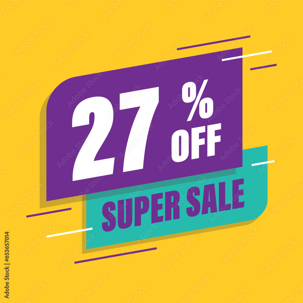 Twenty seven 27% percent purple and green sale tag vector Twenty seven 27% percent purple and green sale tag vector