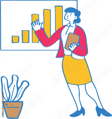 grow your business lady, corporate trainer flat illustration for website and landing page design