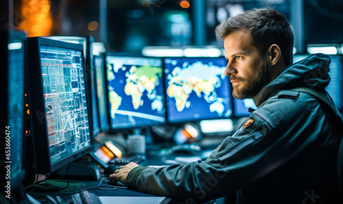 portrait of Command and Control Center Officer, Manage the operation of communications, detection, and weapons systems essential for controlling air, ground, and naval operations.
