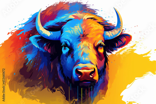 watercolor style design, design of a bison