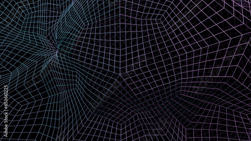 Abstract colorful bending grid on a black background. Design. Technology concept grid of narrow lines.