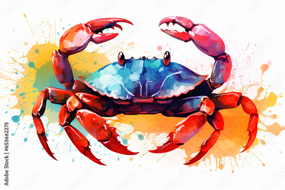 watercolor style design, design of a crab - obrazy, fototapety, plakaty 