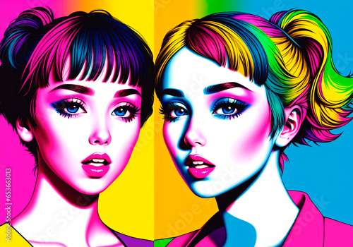 Two beautiful young women with bright make-up.