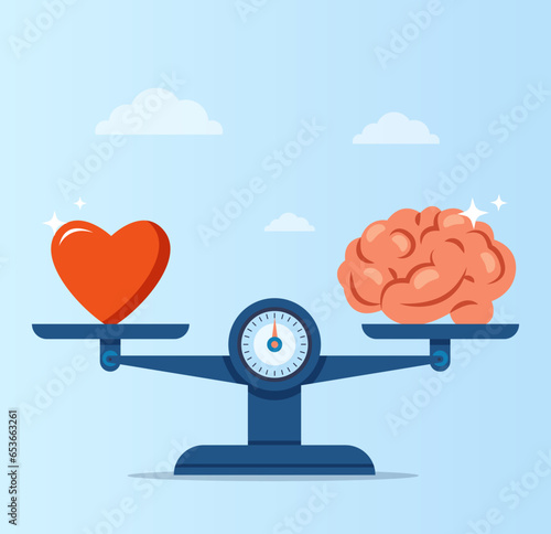 Vector of a heart and a human brain on scales