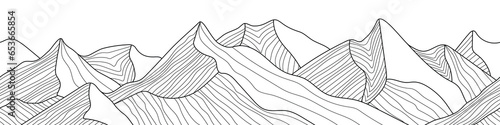 Black and white mountain line arts wallpaper  seamless border  imitation of mountain ranges  vector background  minimalism