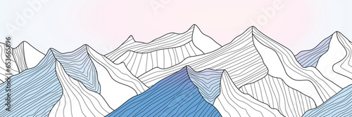 Mountain line arts wallpaper, seamless border, imitation of mountain ranges, vector background, minimalism