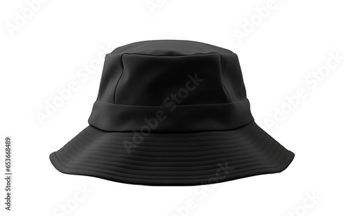 Black Bucket Hat Isolated on a Transparent Background PNG.