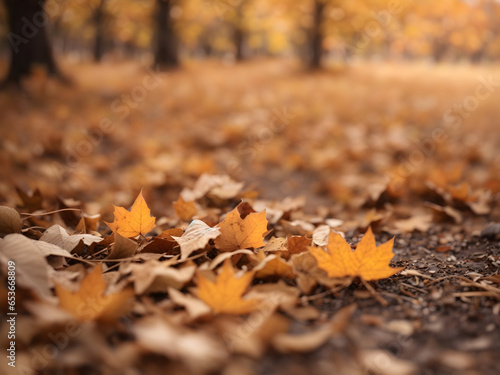 photo blurred dry autumn leaves in nature, generated by AI