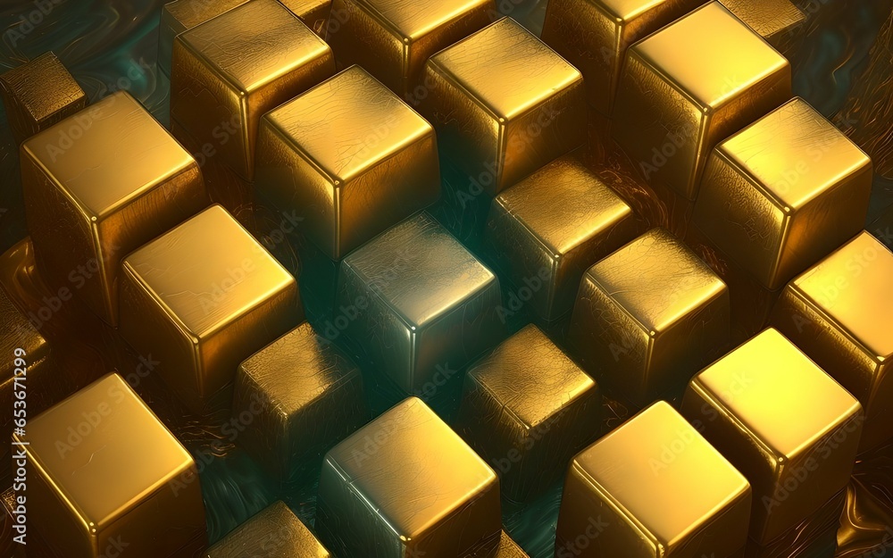 golden cubes background. Generative AI golden cubes background. Generative AI