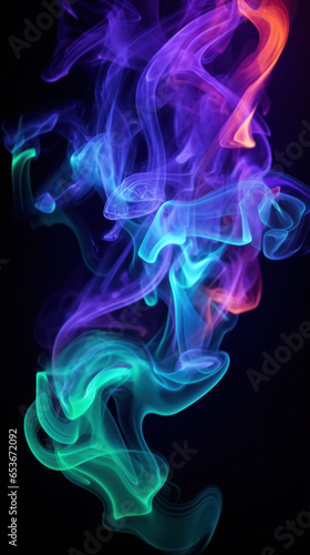 Purple,blue and green smoke on black background