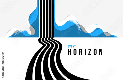 Future lines in 3D perspective vector abstract background, black and blue linear composition, road to horizon and sky concept, optical illusion op art.