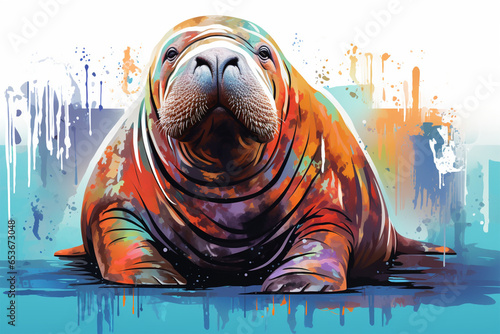 watercolor style design, design of a walrus photo