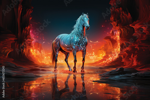 Fantasy Horse In Colourful Landscape - Generative AI © Stefan