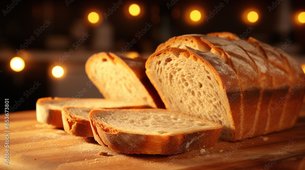 Sliced rye bread on cutting board. Whole grain rye bread. Generation AI