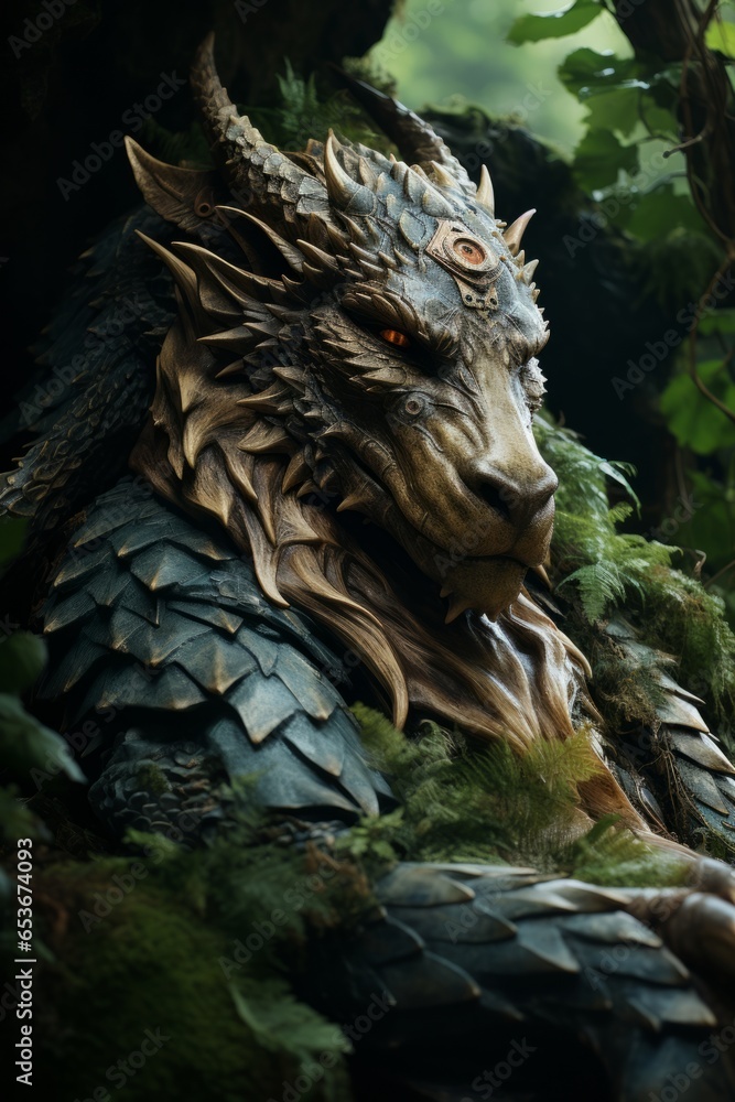 Dragon in a peaceful moment, curled up in a lush forest glade, embodying both power and serenity, Generative AI Dragon in a peaceful moment, curled up in a lush forest glade, embodying both power and serenity, Generative AI