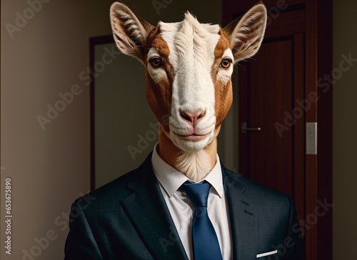 Portrait of a goat in a suit and tie