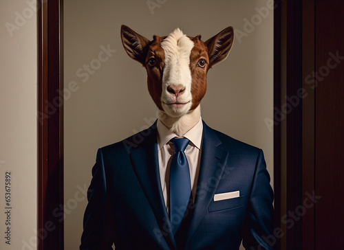 Portrait of a goat in a suit and tie