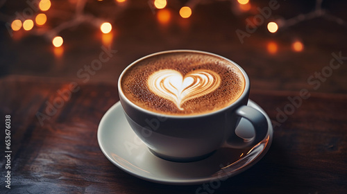 Heart crema atop coffee swirls, a symbol of dawn's affection and aromatic love.