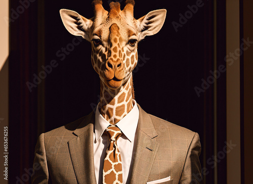 giraffe head in a suit and necktie