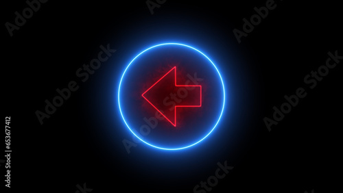 black  background.left Neon arrow icon, red color arrow   blue circle,iconand photo