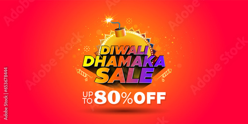 3d vector design of Diwali dhamaka sale upto 80% off, offer, discount concept. Indian festival sale and advertising background.