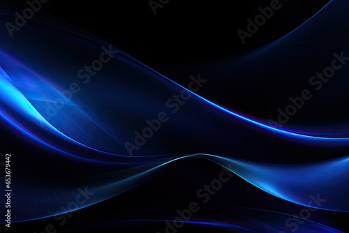 Black dark azure cobalt sapphire blue abstract background. Color gradient. Geometric shape. Wave, wavy curved line. Rough grunge grain noise. Light neon metallic shine shimmer bright - Generative AI