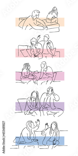 Line art vector of a couple fighting. Negative psychology in couples. Marital issues line art vector