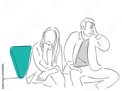 Line art vector of a couple fighting. Negative psychology in couples. Marital issues line art vector