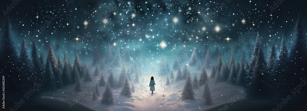 winter forest with night sky. winter forest with night sky.
