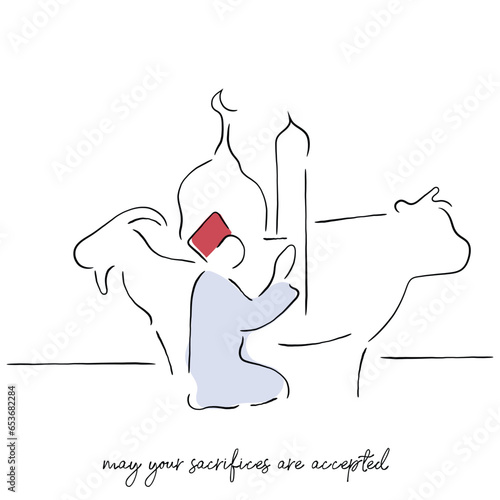 happy eid ul adha mubarak vector line art