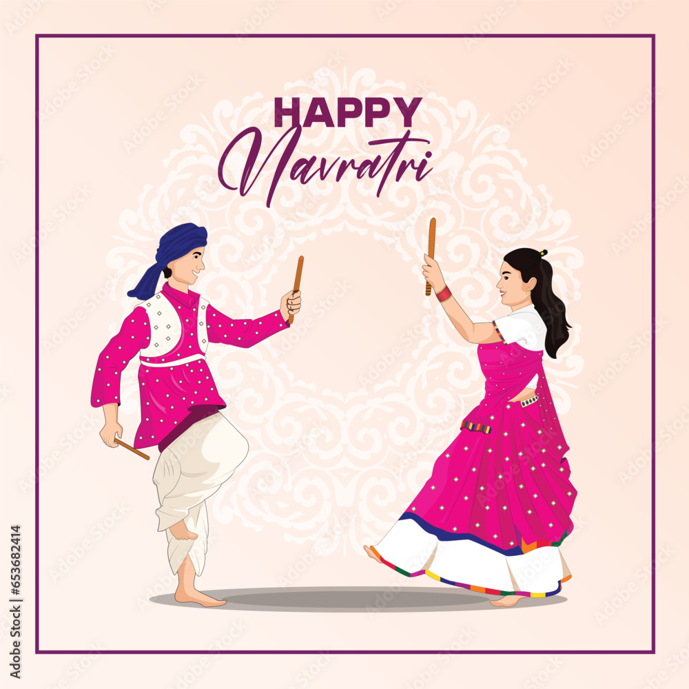 Garba night beautiful woman playing garba and dandiya celebration card illustration design
Garba night beautiful woman playing garba and dandiya celebration card illustration design