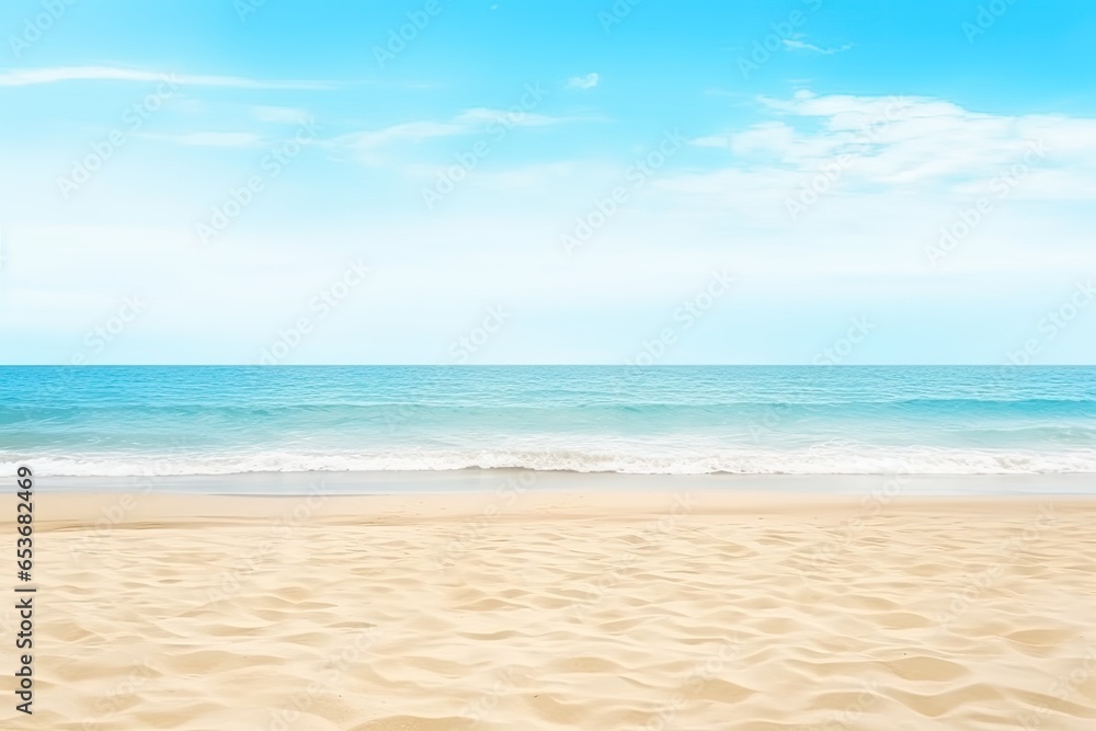 Empty beach and sea with blue sky. Generative AI.