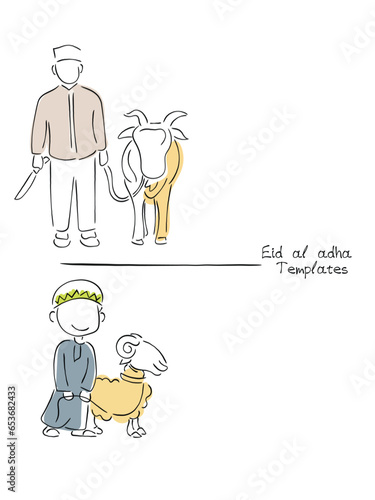 Eid mubarak vector line art templates