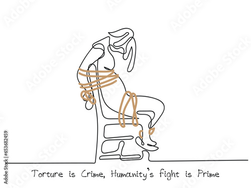 Line art vector portraying torture and abuse. World day to protest against torture and save humanity.
