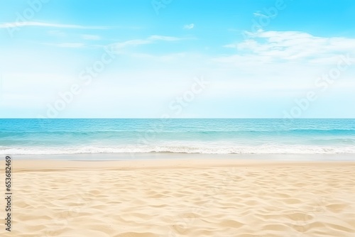 Empty beach and sea with blue sky. Generative AI. © Jamoliddin
