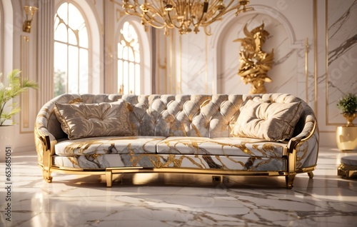 Sofa witht Marble Texture Patterned, Luxury and Modern Living Room, using generative ai photo