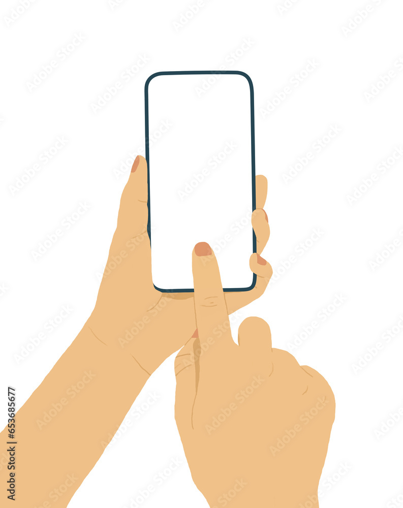 Front view of person uses smartphone touchscreen with finger on a blank screen. technology social media communication. Front view of person uses smartphone touchscreen with finger on a blank screen. technology social media communication.