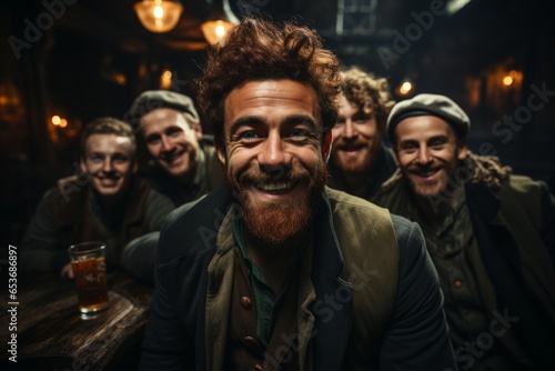 Group of friends dressed as leprechauns posing for a festive photo, Generative AI