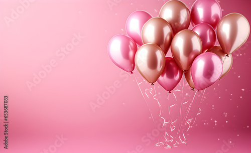 Festive pink background with balloons copy space.