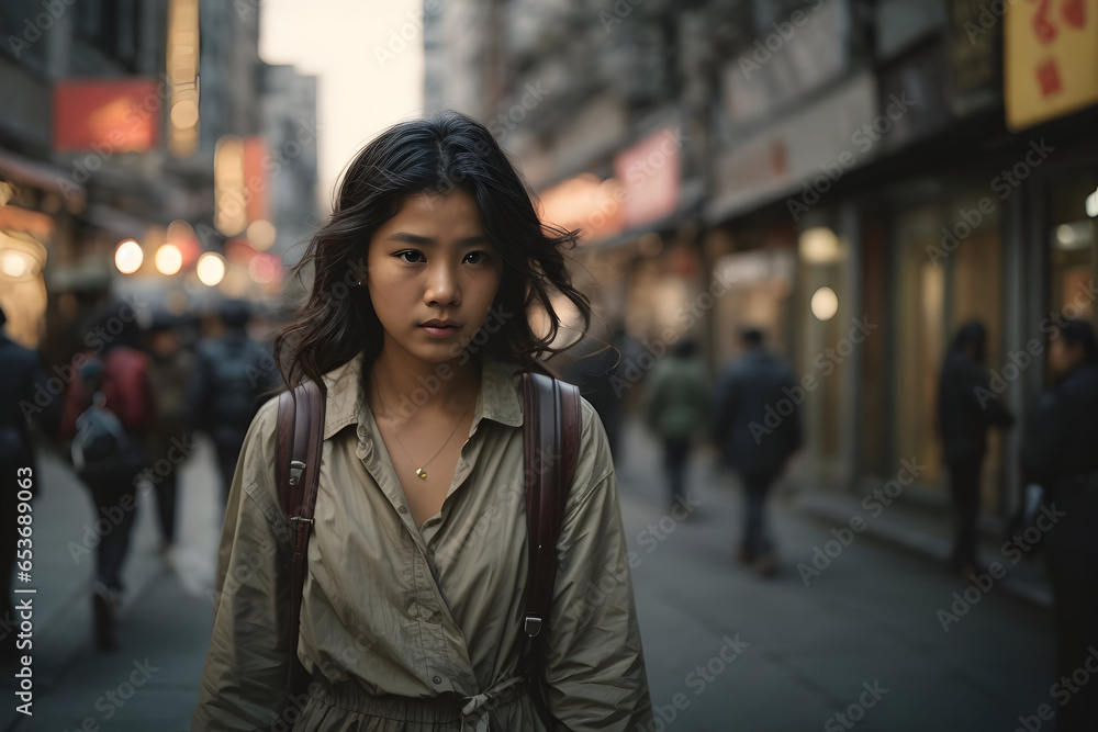 poor girl walking in the city poor girl walking in the city