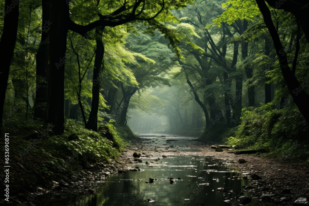 Obraz premium Lush green forest canopy teeming with life on Earth Day, Generative A