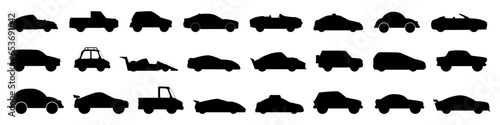 Vehicle car silhouette collection. Set of various types of car icons. Transport silhouette icons in black