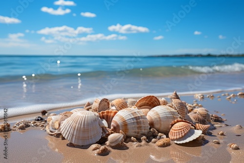  Serene beach with seashells, Generative AI