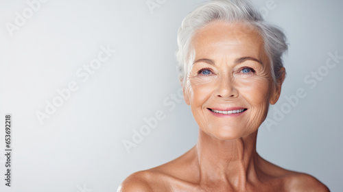 A portrait capturing the strength and timeless beauty of an older lady  face skin care beauty