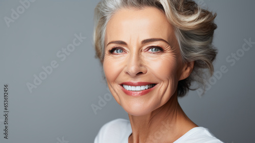 A close-up view of a mature lady  showcasing her ageless allure and elegance  face skin care beauty