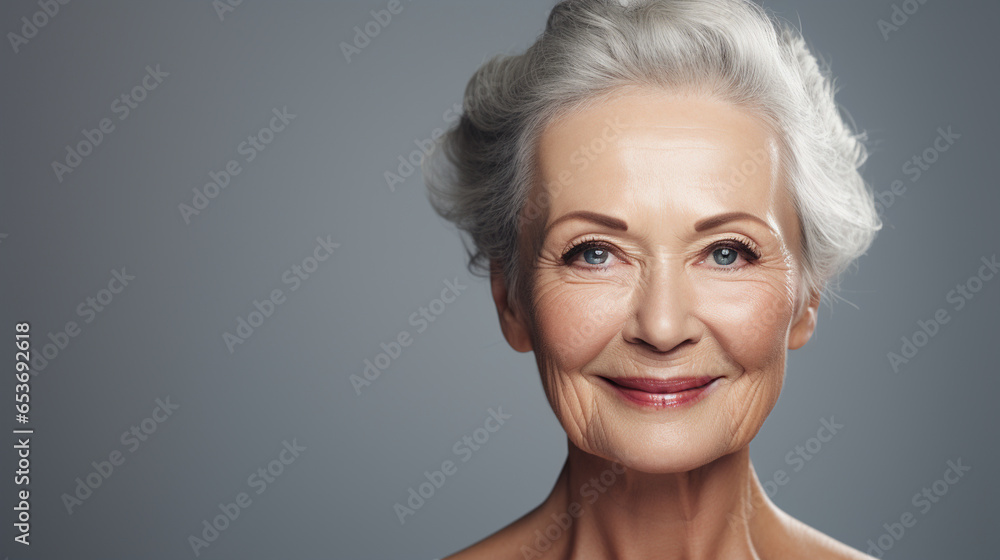 A portrait capturing the strength and sophistication of an older lady, face skin care beauty